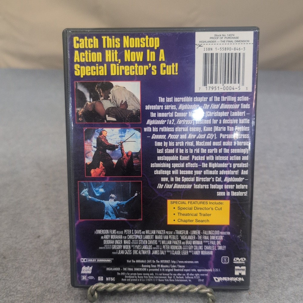 Highlander The Final Dimension DVD Special Directors Cut Christopher Lambert VG+ - Picture 2 of 2